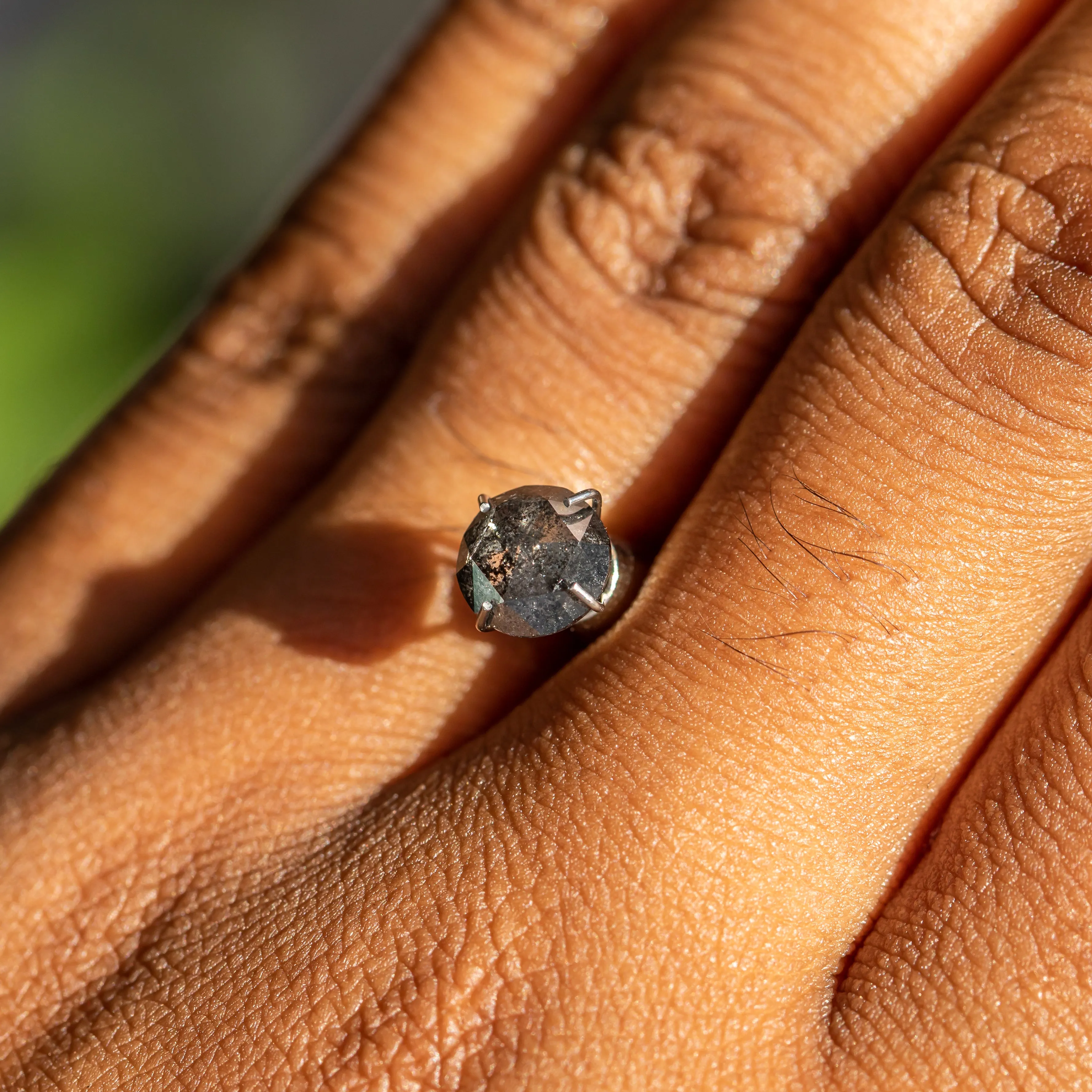 1.24CT ROSECUT SALT AND PEPPER DIAMOND, GREY WITH HEAVY EARTHY INCLUSIONS, 7X3.05MM