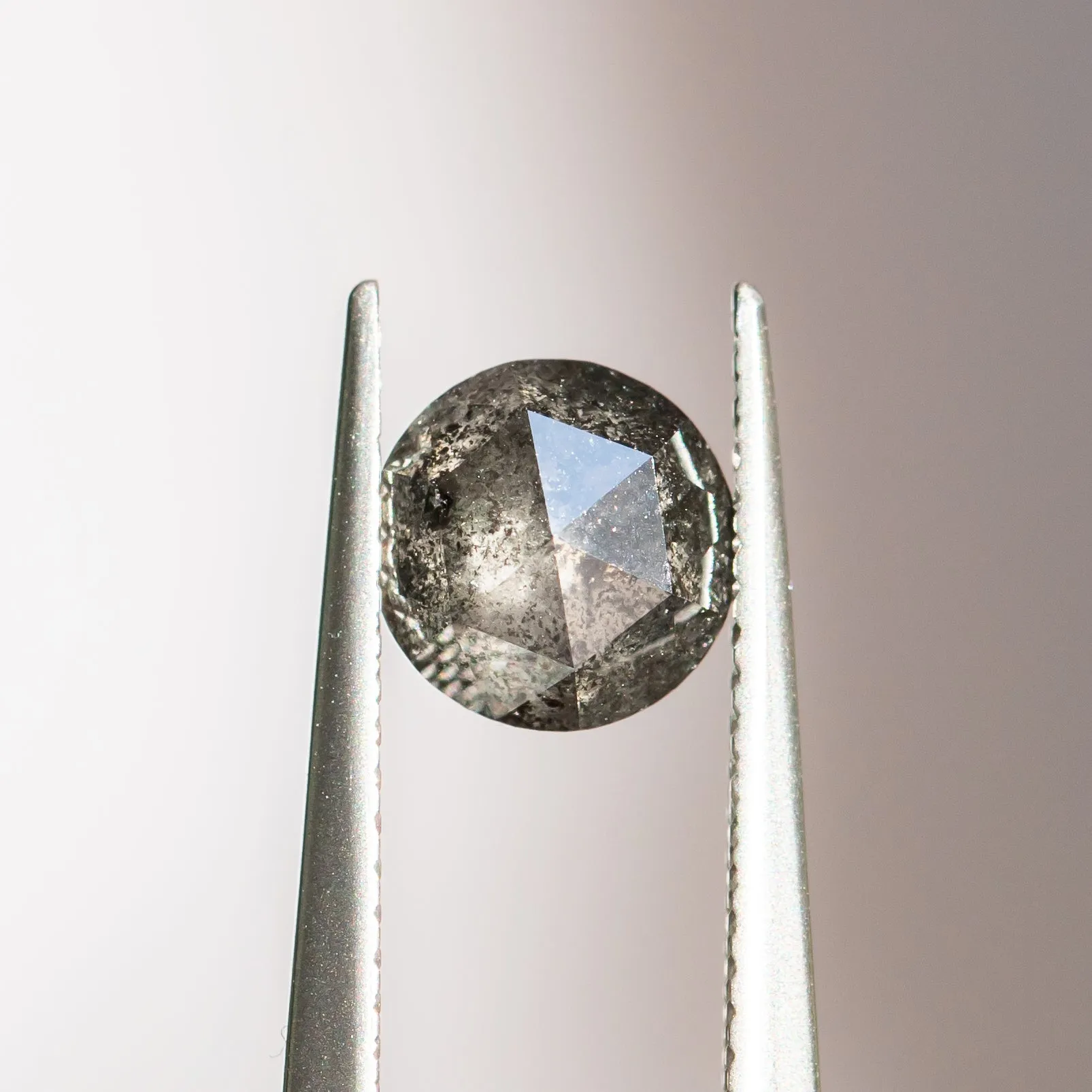 1.24CT ROSECUT SALT AND PEPPER DIAMOND, GREY WITH HEAVY EARTHY INCLUSIONS, 7X3.05MM