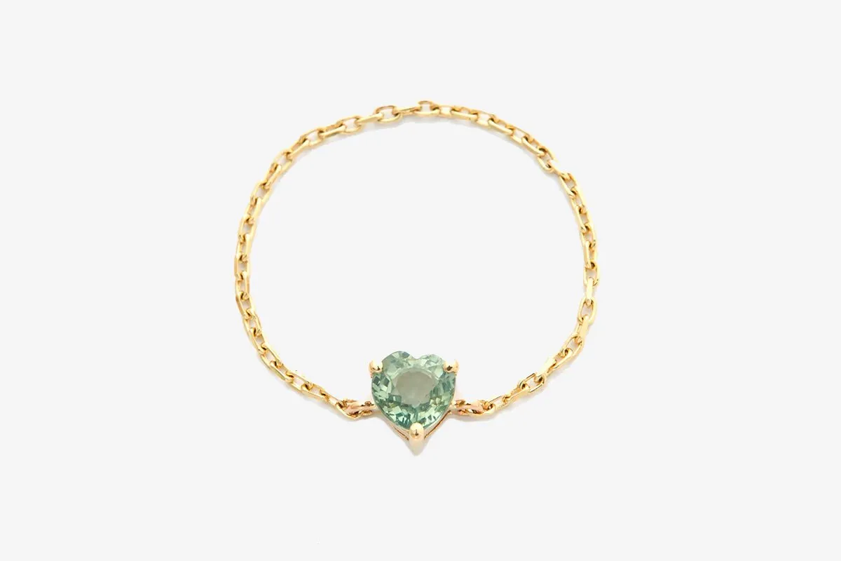 14k Gold Green Sapphire Heart Chain Ring