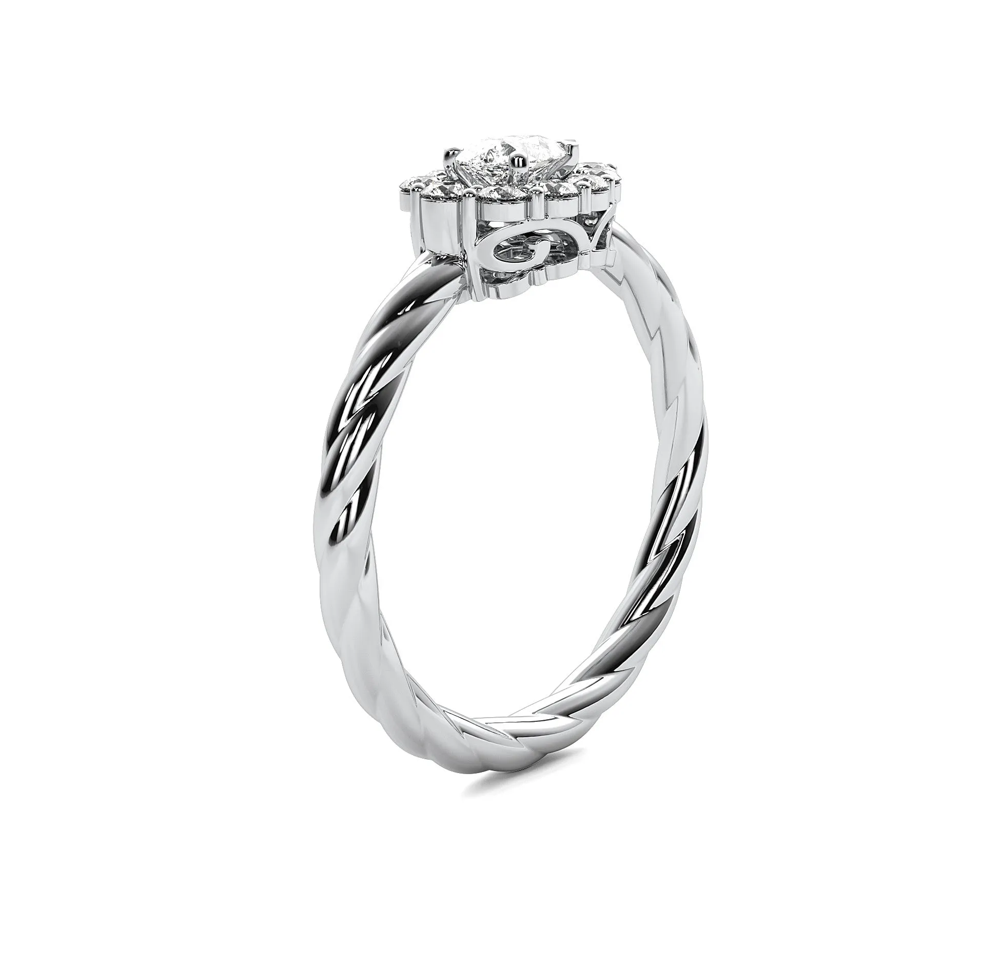 14k White Gold 0.33ct Diamond Pear Shape Rope Ring