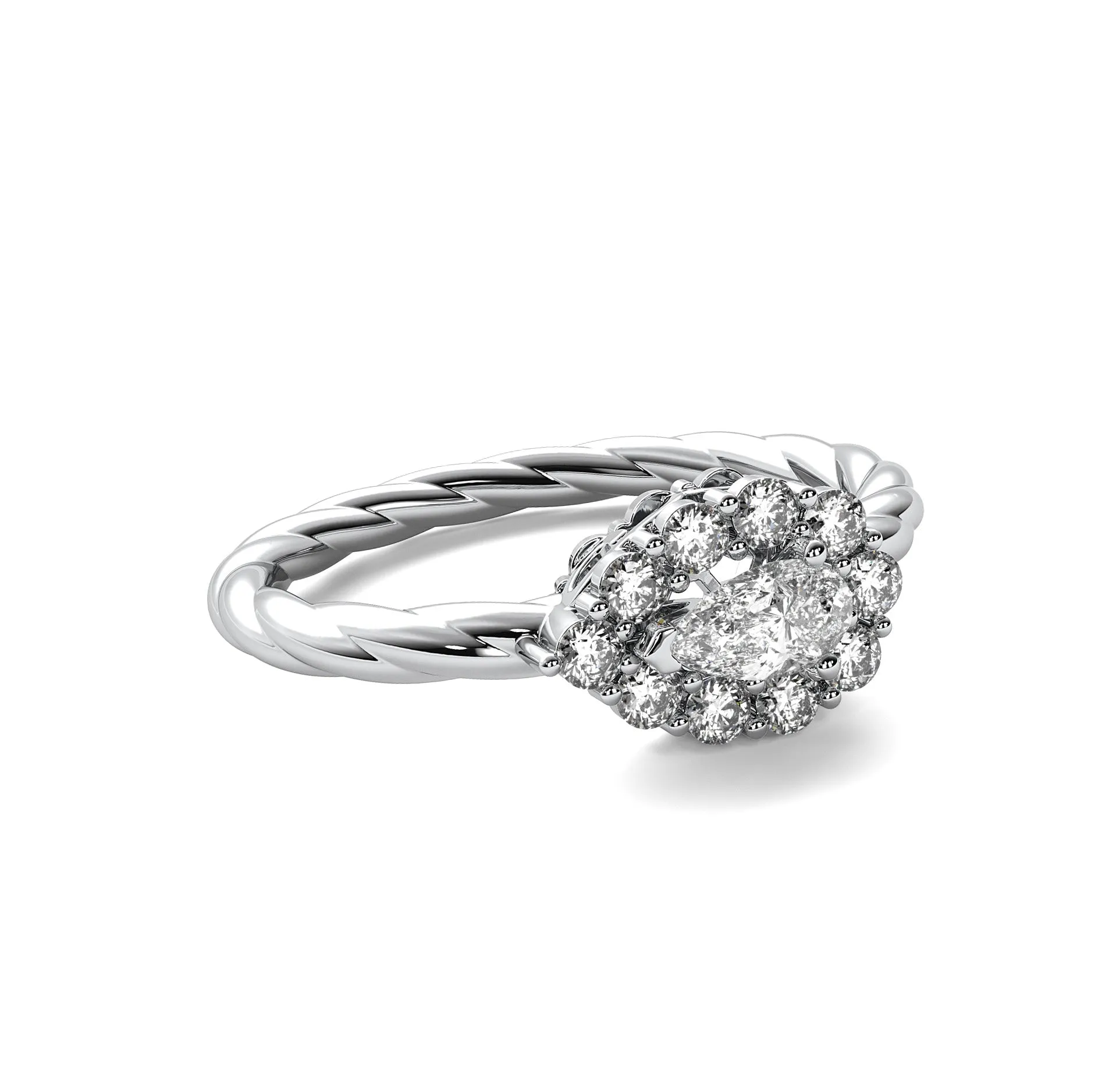 14k White Gold 0.33ct Diamond Pear Shape Rope Ring