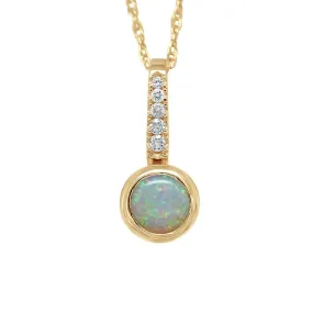 14K YELLOW GOLD BEZEL-SET AUSTRALIAN OPAL AND DIAMOND BAR PENDANT