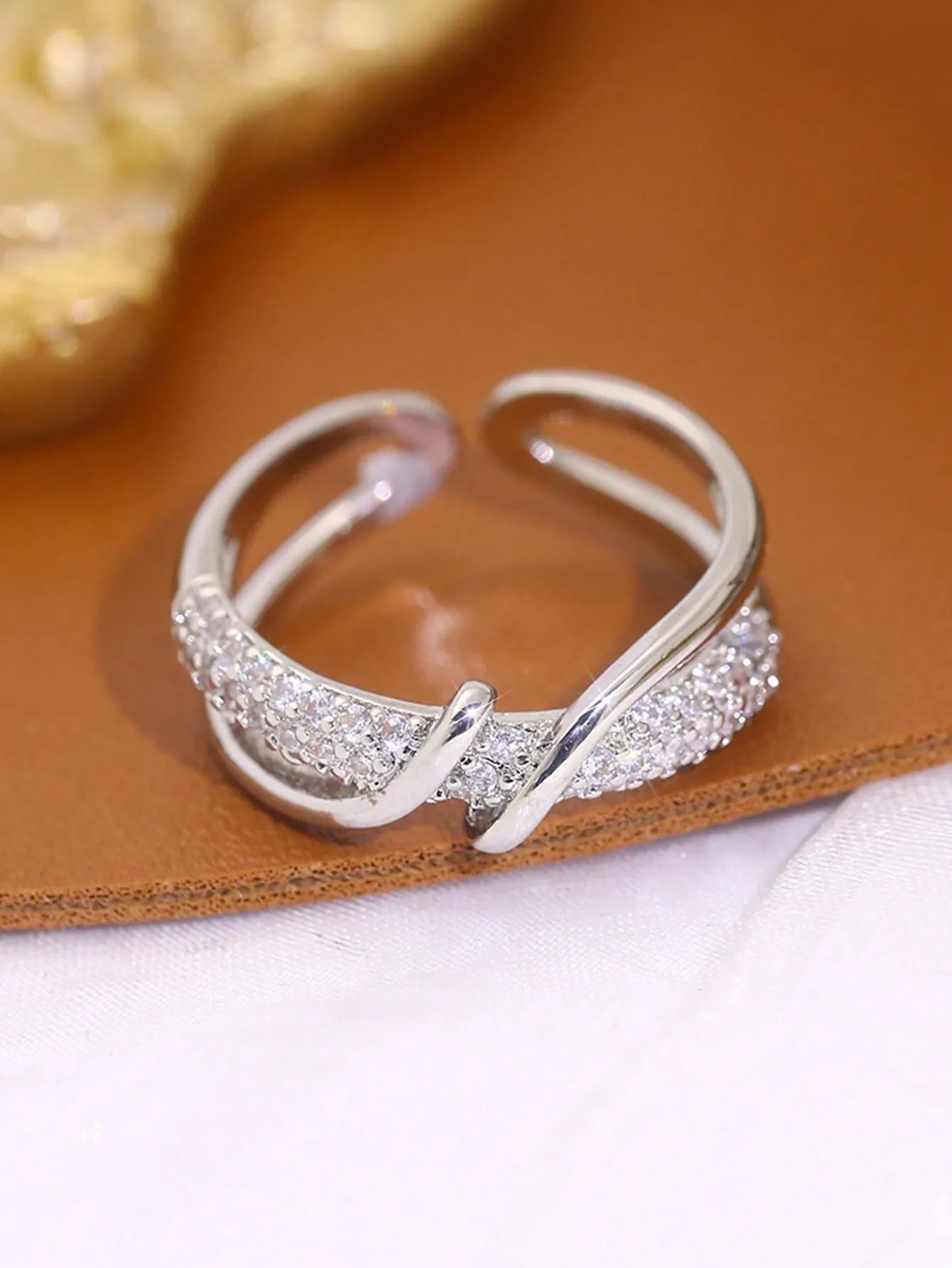 1pc Personalized Geometric Design Cubic Zirconia Finger Ring For Women's Daily Wear