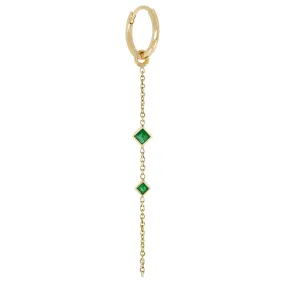 9K Gold Click Hoop with Princess-Cut Emerald Chain Drop