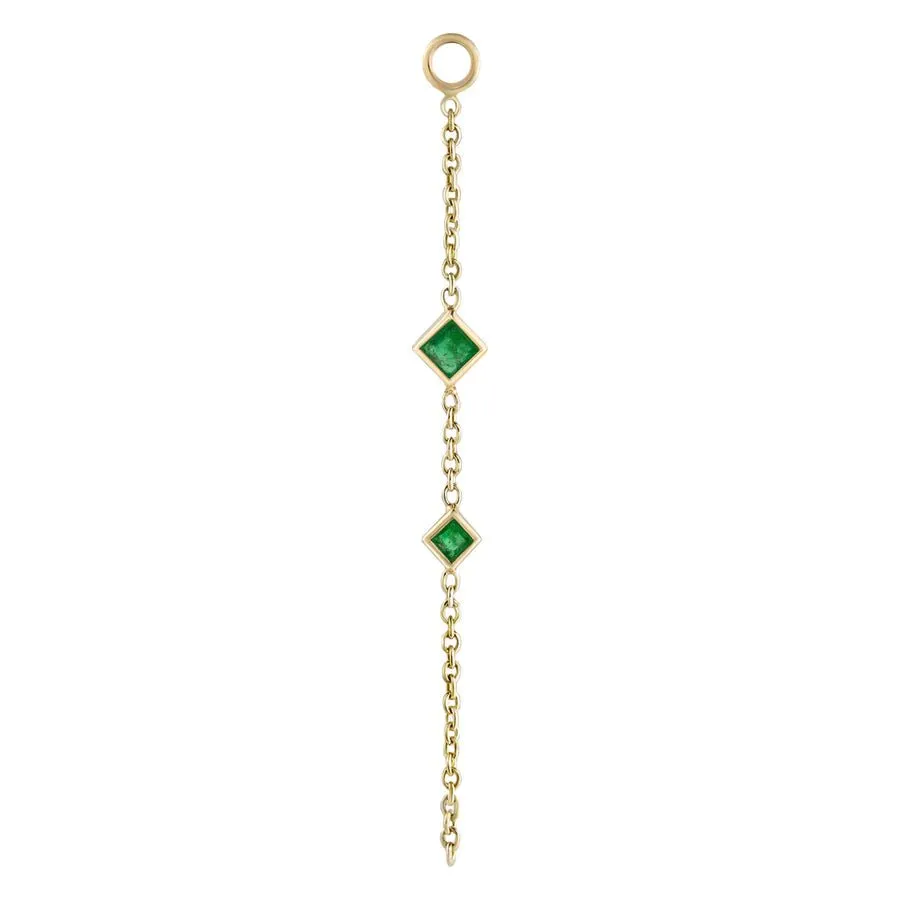 9K Gold Click Hoop with Princess-Cut Emerald Chain Drop