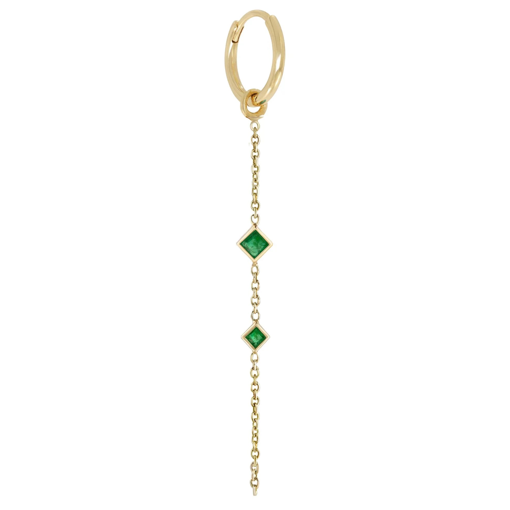 9K Gold Click Hoop with Princess-Cut Emerald Chain Drop