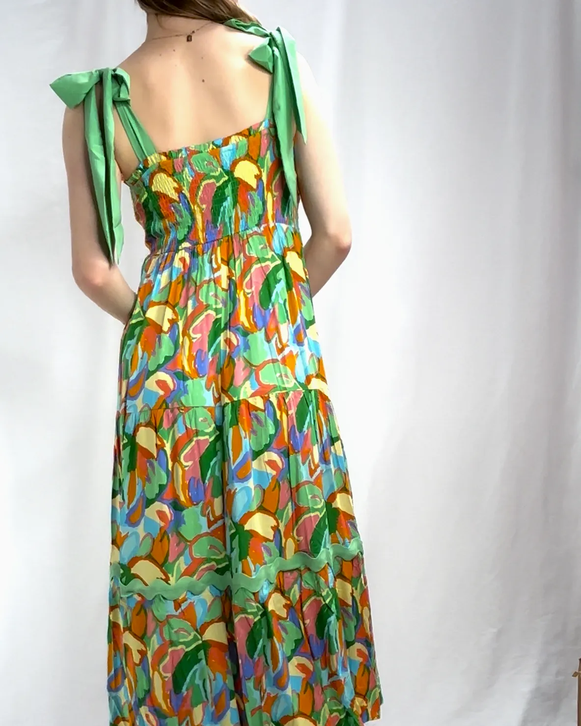 Abstract Print Maxi Dress - Green Mix