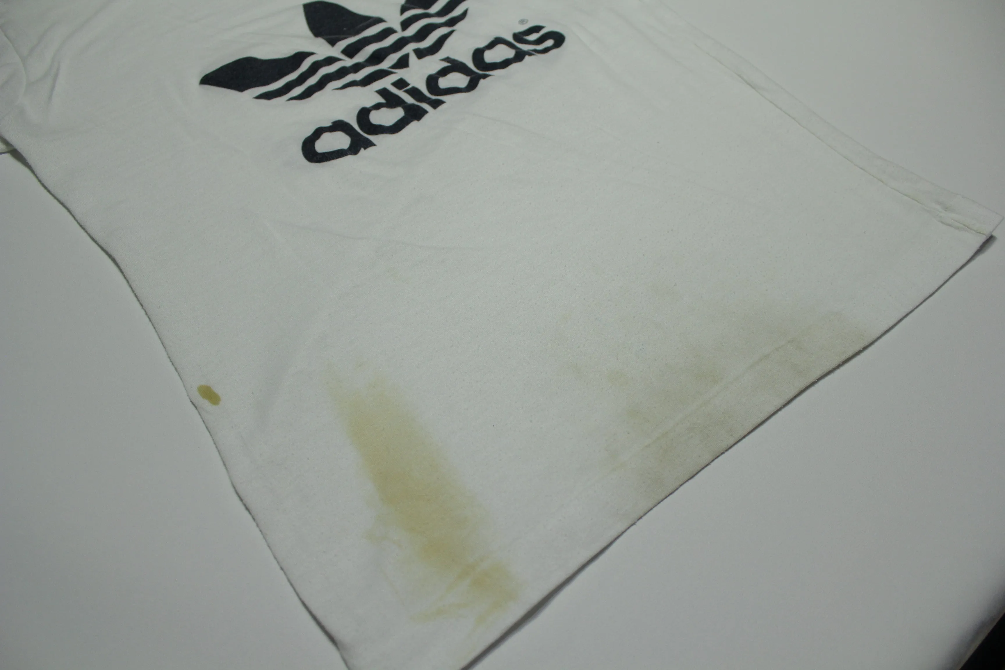 Adidas Vintage 80's Made In USA White Trefoil Logo Stained T-Shirt