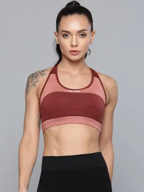 Alcis Burgundy Pink Colourblocked Workout Bra Full Coverage Lightly Padded