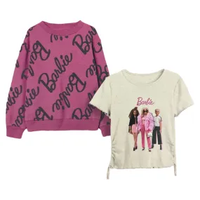 Barbie Youth Girl's 2 Pack Short Sleeve Tee and Soft Crew Neck Pullover