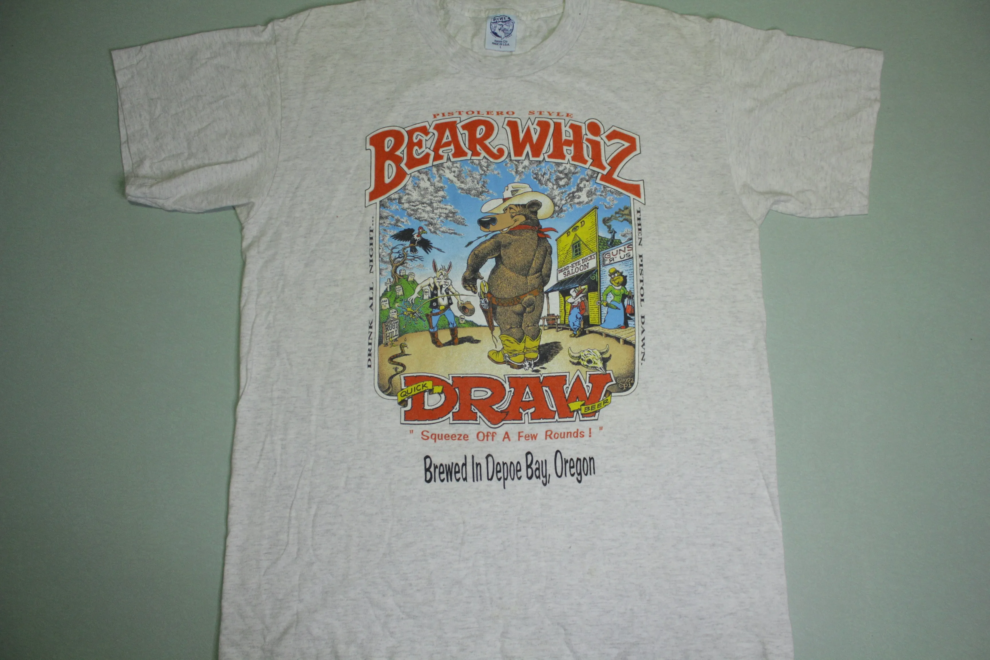 Bear Whiz Quick Draw Beer Vintage 1992 Funny Humor 90's Made in USA T-Shirt