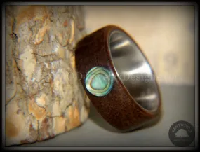 Bentwood Ring - Sea Opal Walnut with Abalone Paua Shell Inlay on Comfort Fit Surgical Steel Core