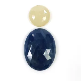 BLUE YELLOW SAPPHIRE Gemstone Rose Cut : 27.20cts Natural Untreated Sapphire Oval Round Shapes 12mm - 23*17.5mm 2pcs