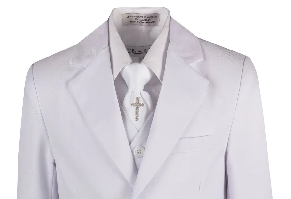 Boys Communion Slim Fit Suit with Religious Cross Neck Tie