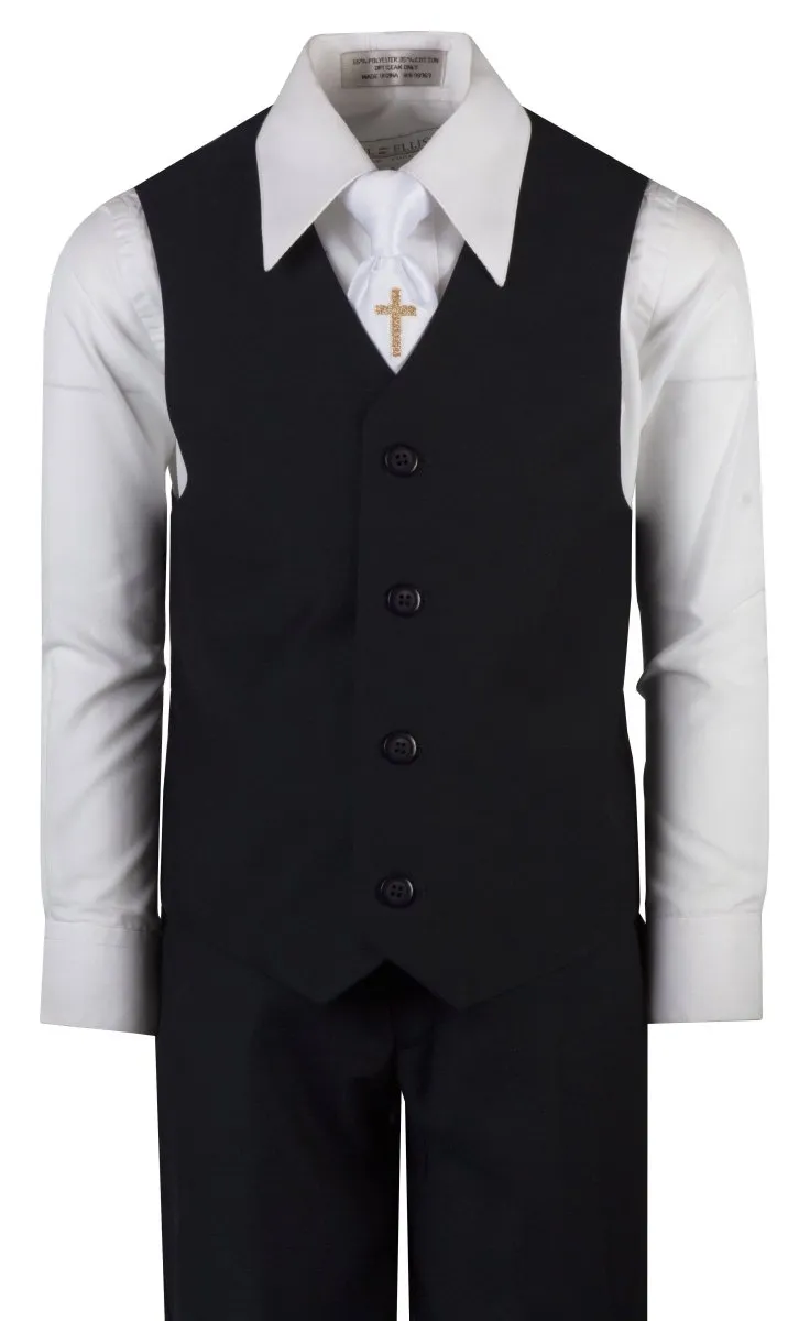 Boys Communion Slim Fit Suit with Religious Cross Neck Tie