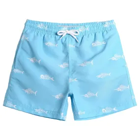 Boys Pink & Blue Fish Bone Swim Trunks