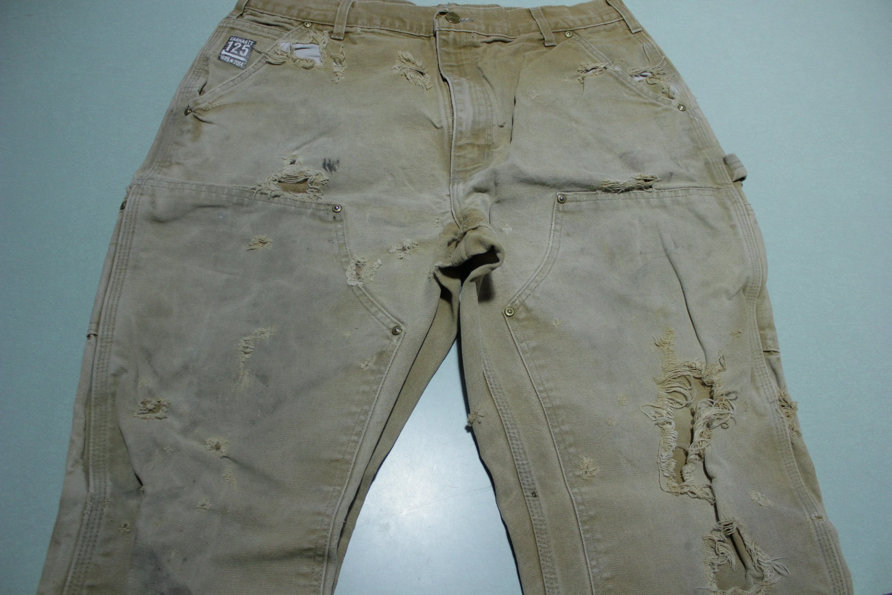 Carhartt B01 Double Knee BRN Washed Duck Work Pants Heavily Distressed USA Made