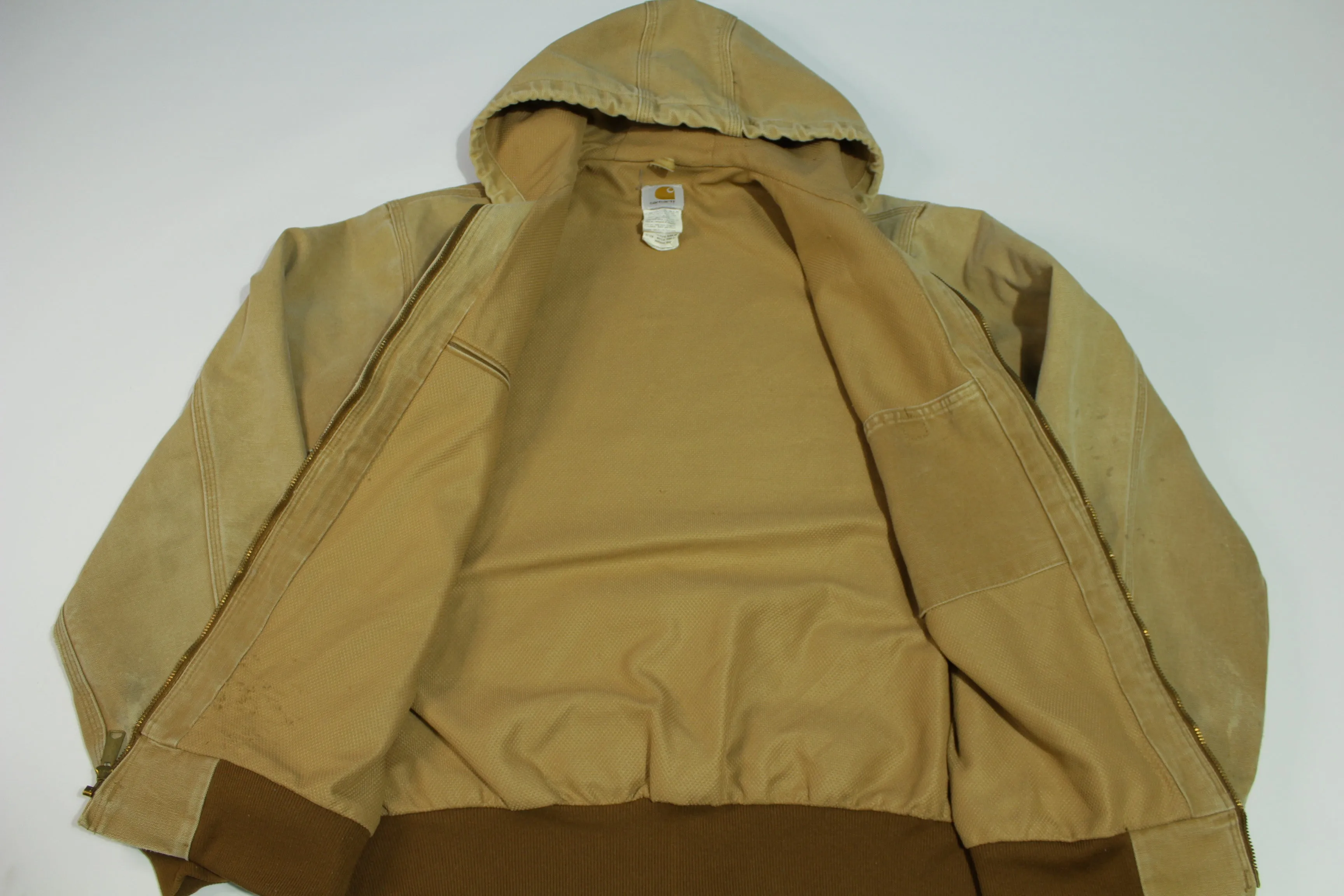 Carhartt J131 BRN Thermal Lined Canvas Made in USA Hooded Work Jacket