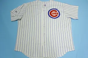 Chicago Cubs Vintage 90's Majestic Button Up Sewn Patch Pin Striped Jersey