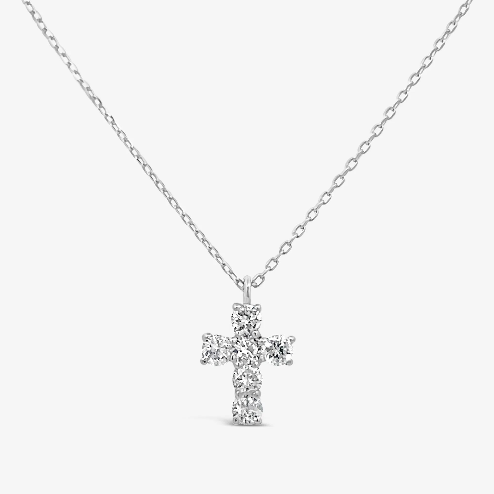 Classic Prong Set Diamond Cross Necklace