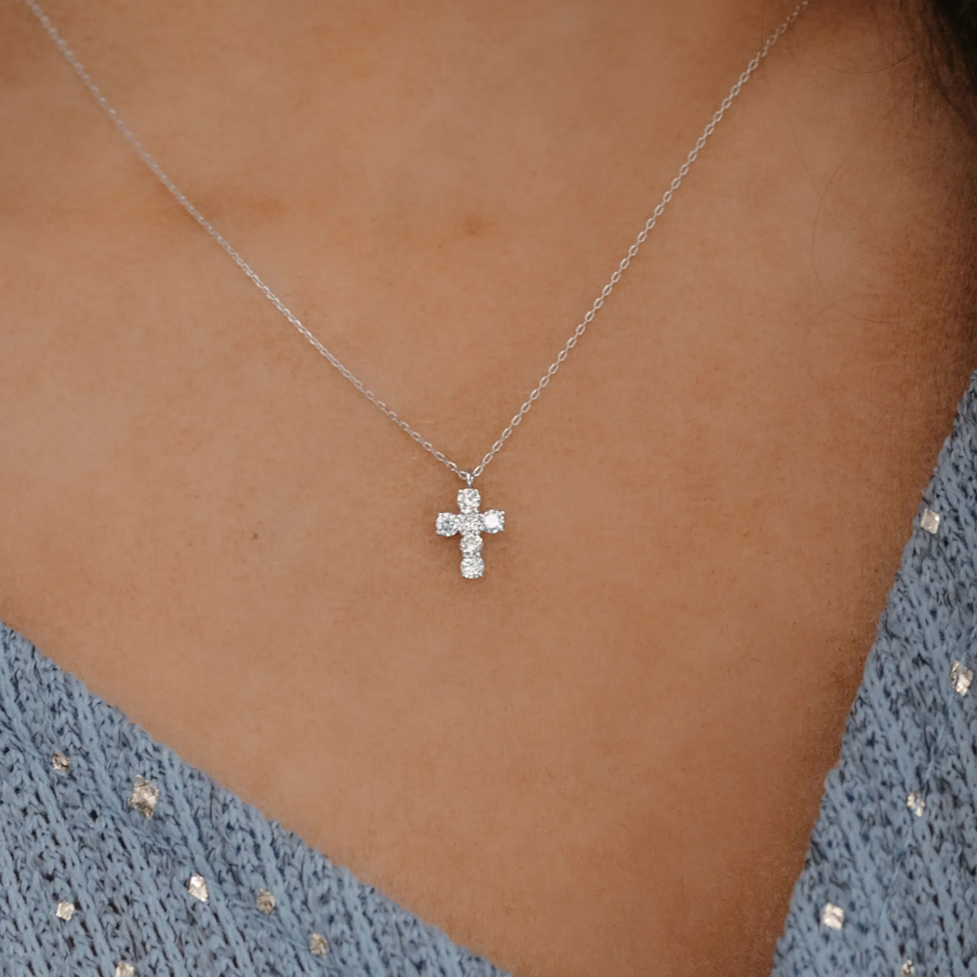 Classic Prong Set Diamond Cross Necklace