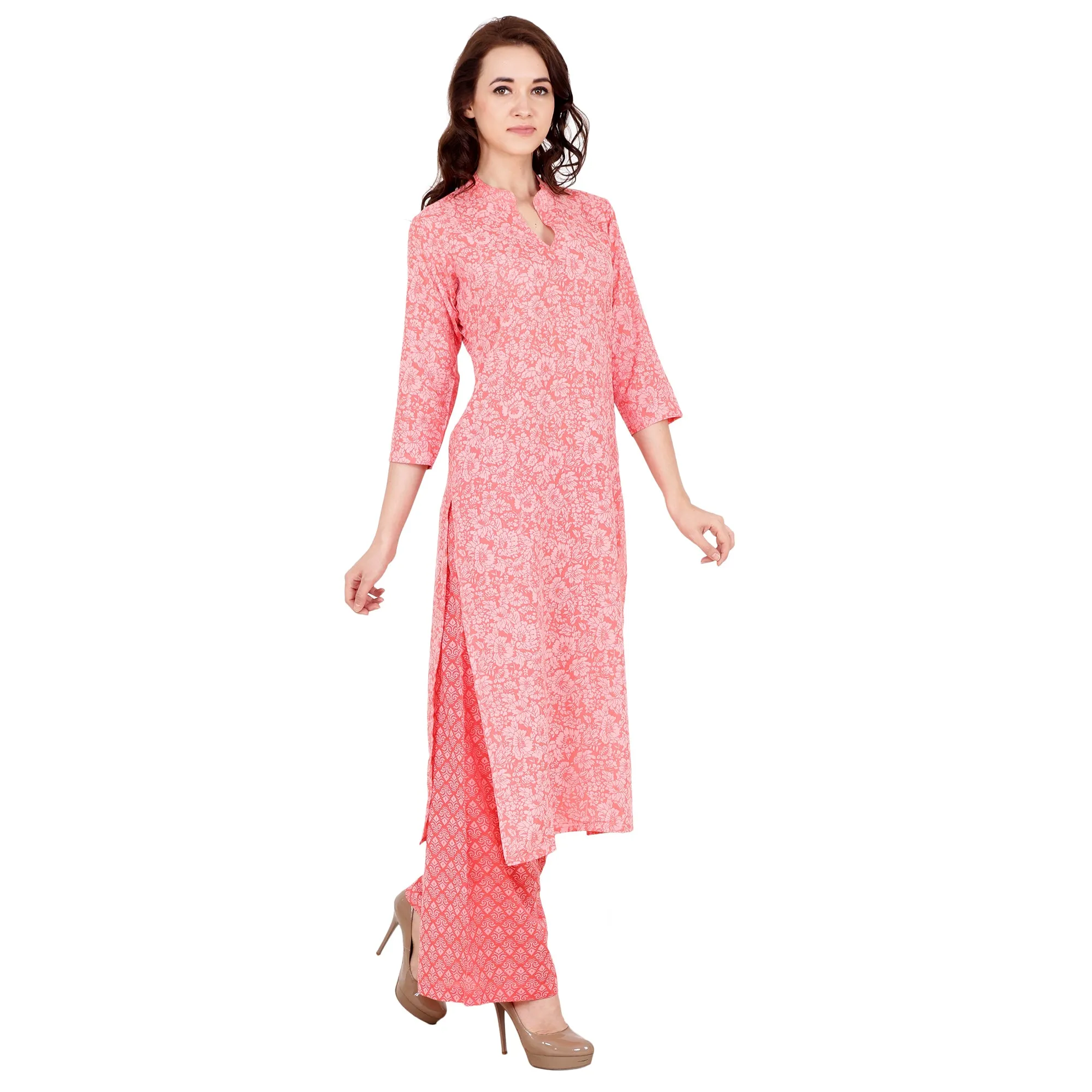 Coral Mandarin Kurta Set