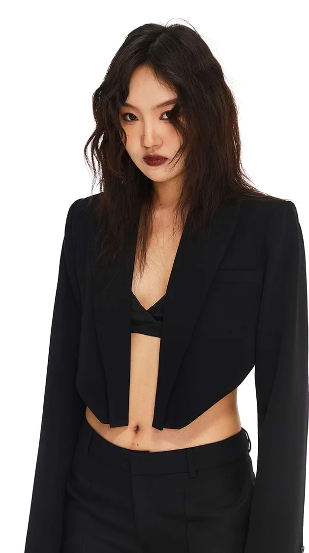 Cropped Blazer with Pointed Hem