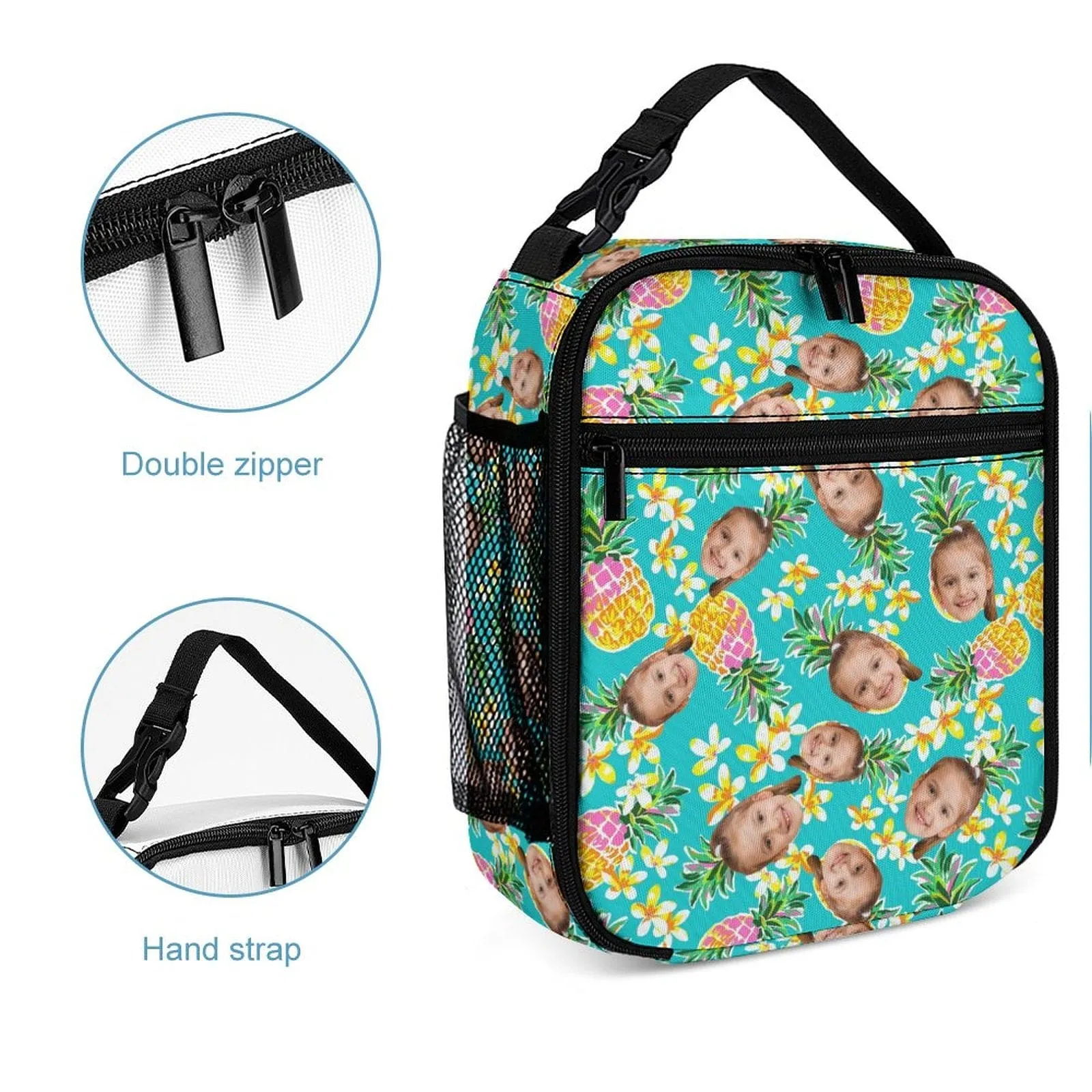 Custom Face Portable Blue Insulated Lunch Bag