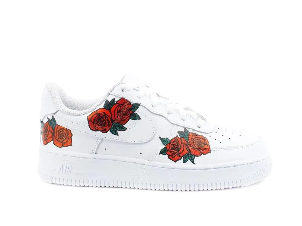 CUSTOM / NIKE Air Force 1 GS AF1 Sneaker Roses