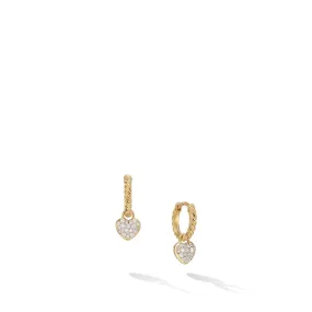 David Yurman 6.5MM Petite Interchangeable Pave Heart Earrings, 18K Yellow Gold