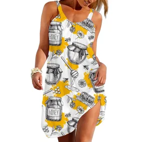 Gearhuman 3D Bee And Honey Custom Sleeveless Beach Dress