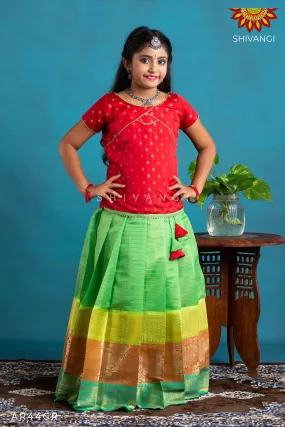 Girls Green Floral Spring Pattu Pavadai