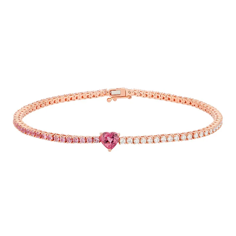 Half Gem/Diamond Heart Center Tennis Bracelet