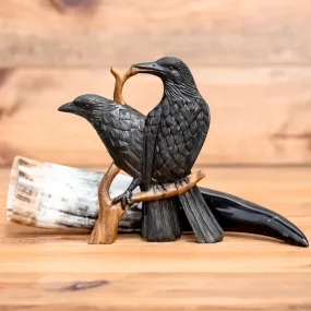 Hand Carved huginn & Munnin Horn Stand