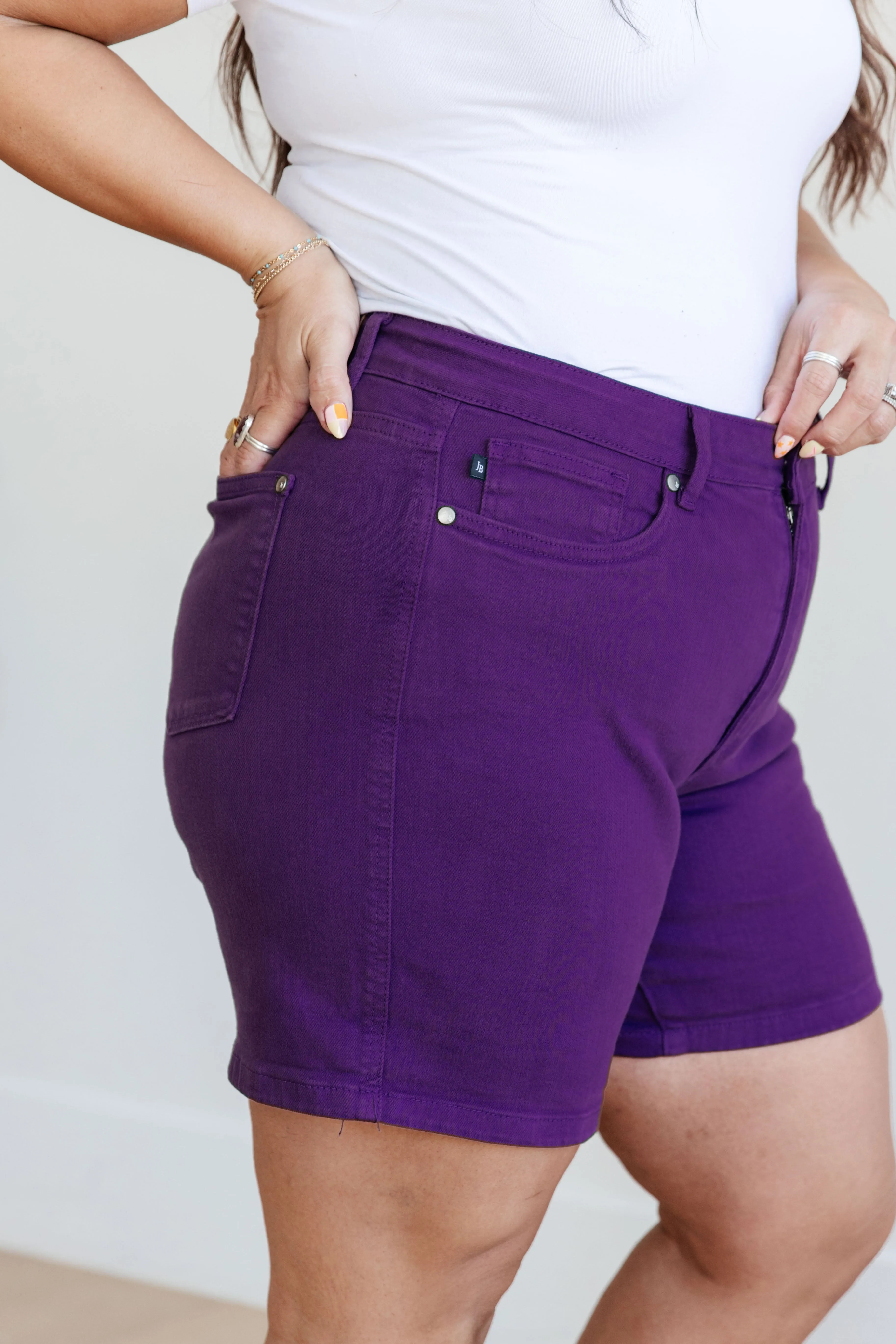 Jenna High Rise Control Top Cuffed Shorts by Judy Blue in Purple