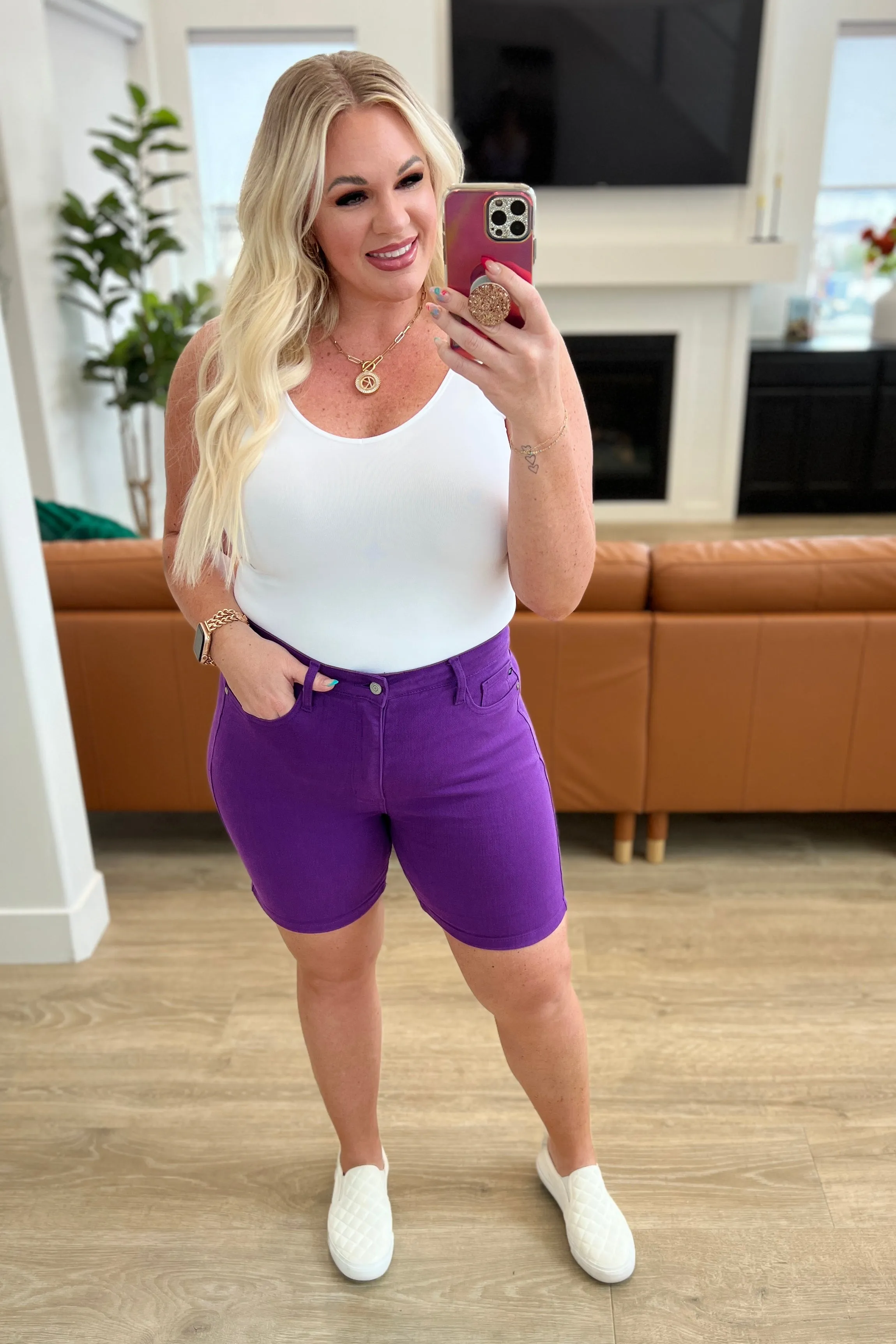 Jenna High Rise Control Top Cuffed Shorts by Judy Blue in Purple