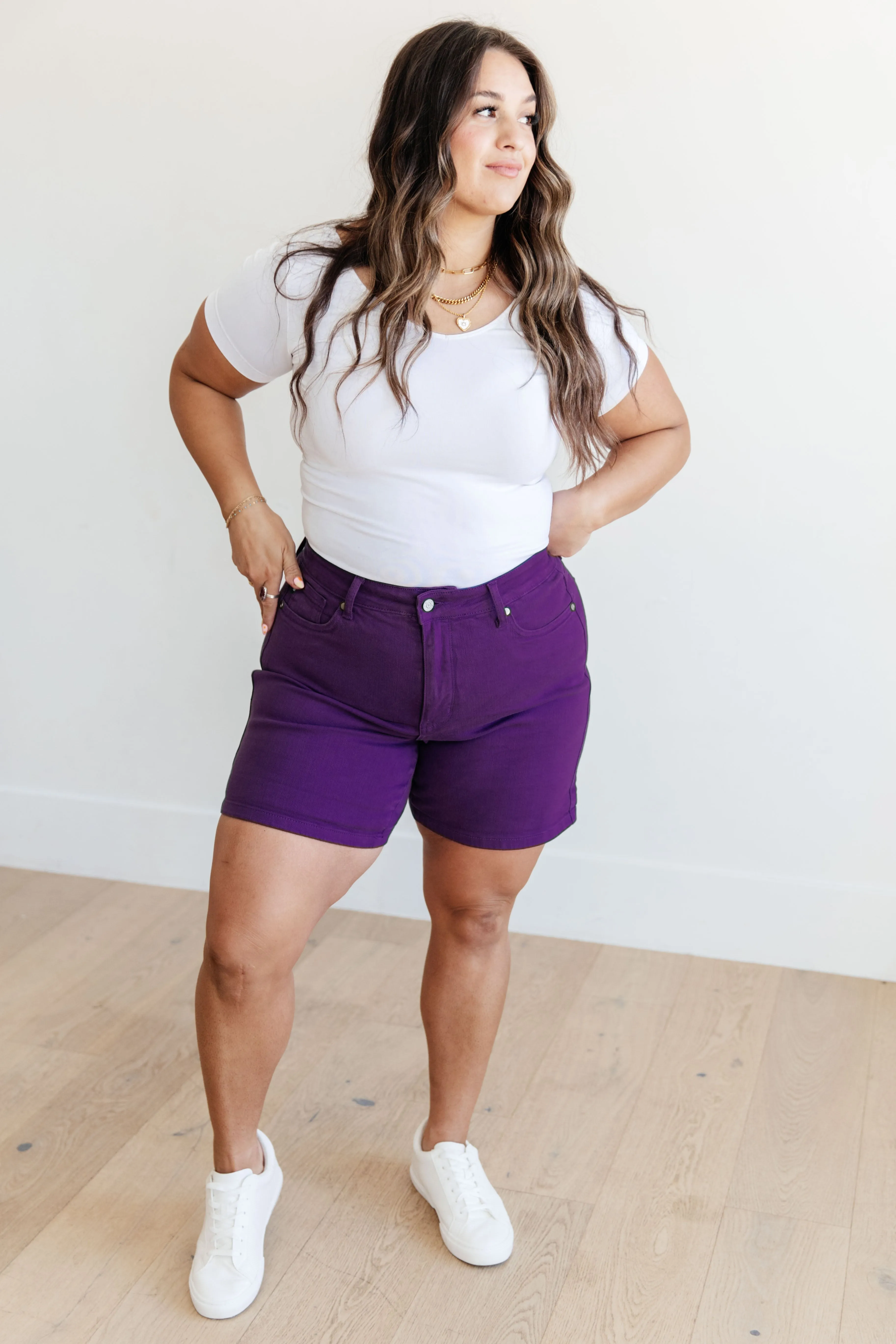 Jenna High Rise Control Top Cuffed Shorts by Judy Blue in Purple