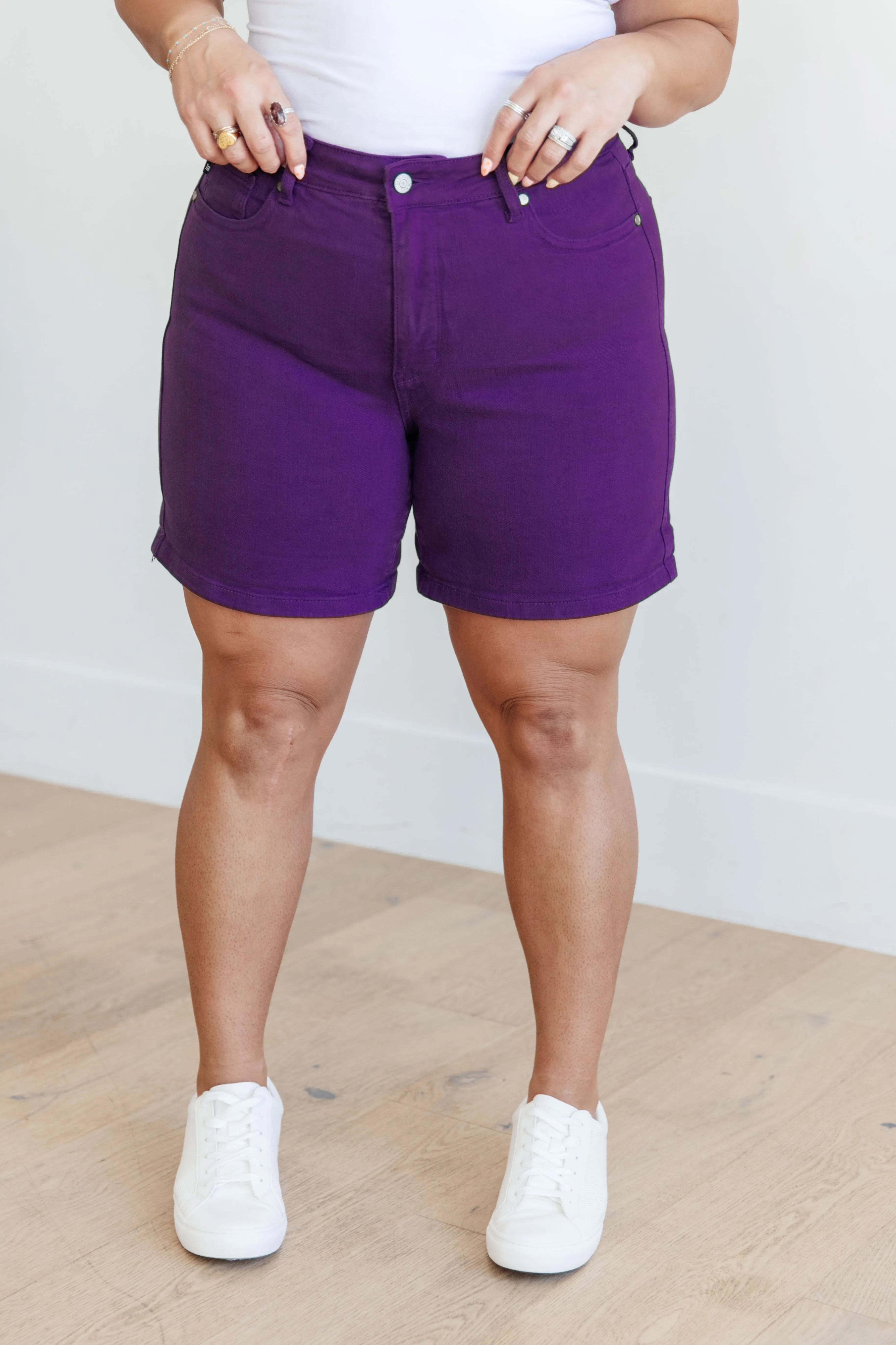 Jenna High Rise Control Top Cuffed Shorts by Judy Blue in Purple