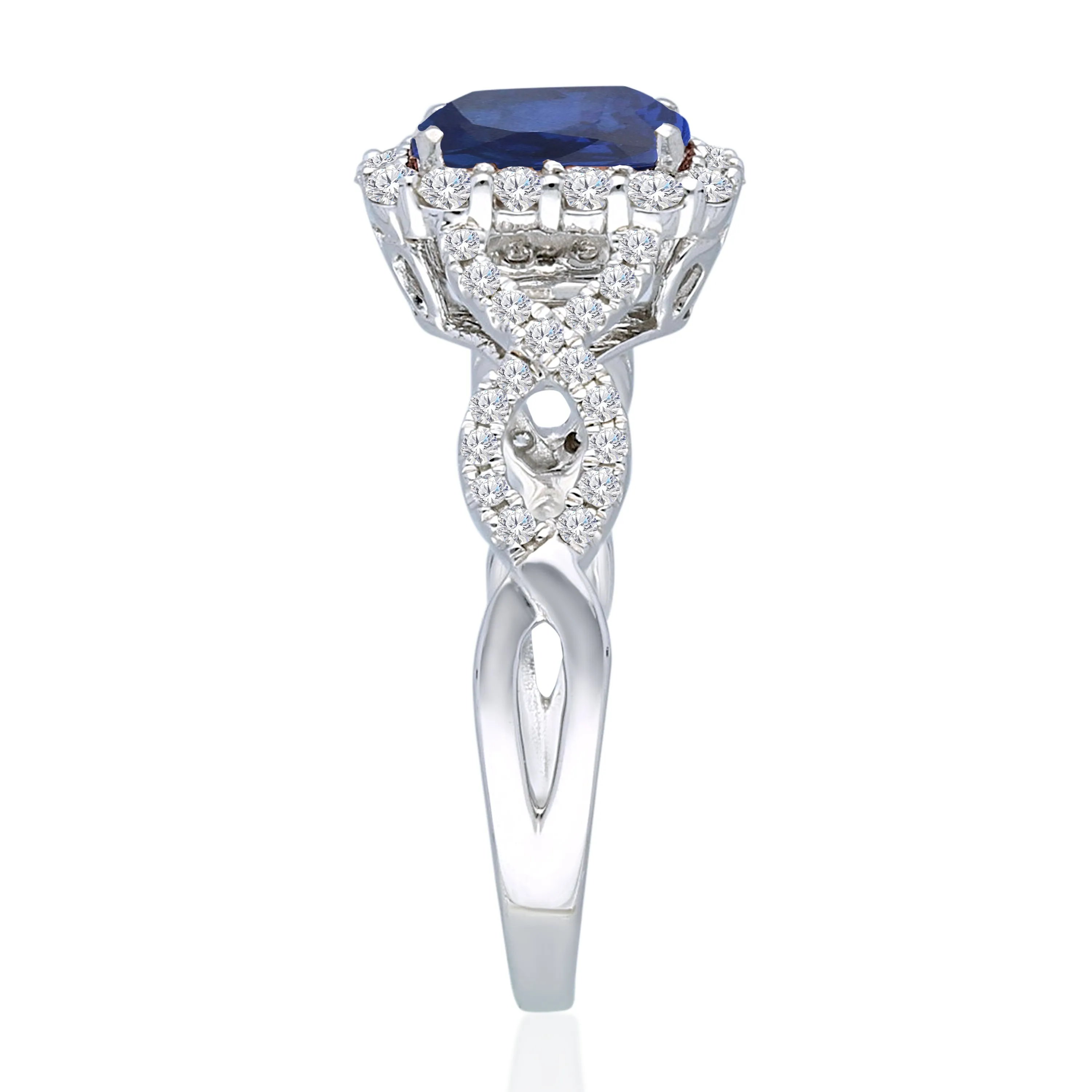 Kallati Heirloom Cushion Halo No Heat Sapphire & Diamond Engagement Ring in 14K White Gold