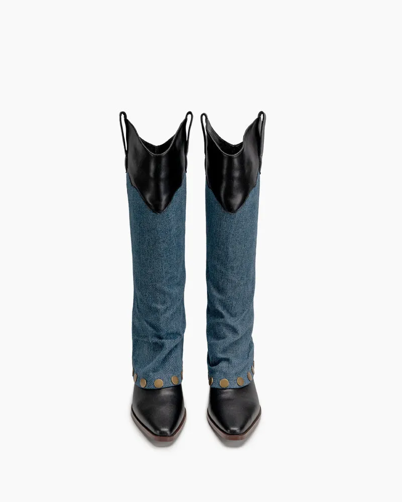 Knee High Denim Cowboy Cowgirl Western Boots