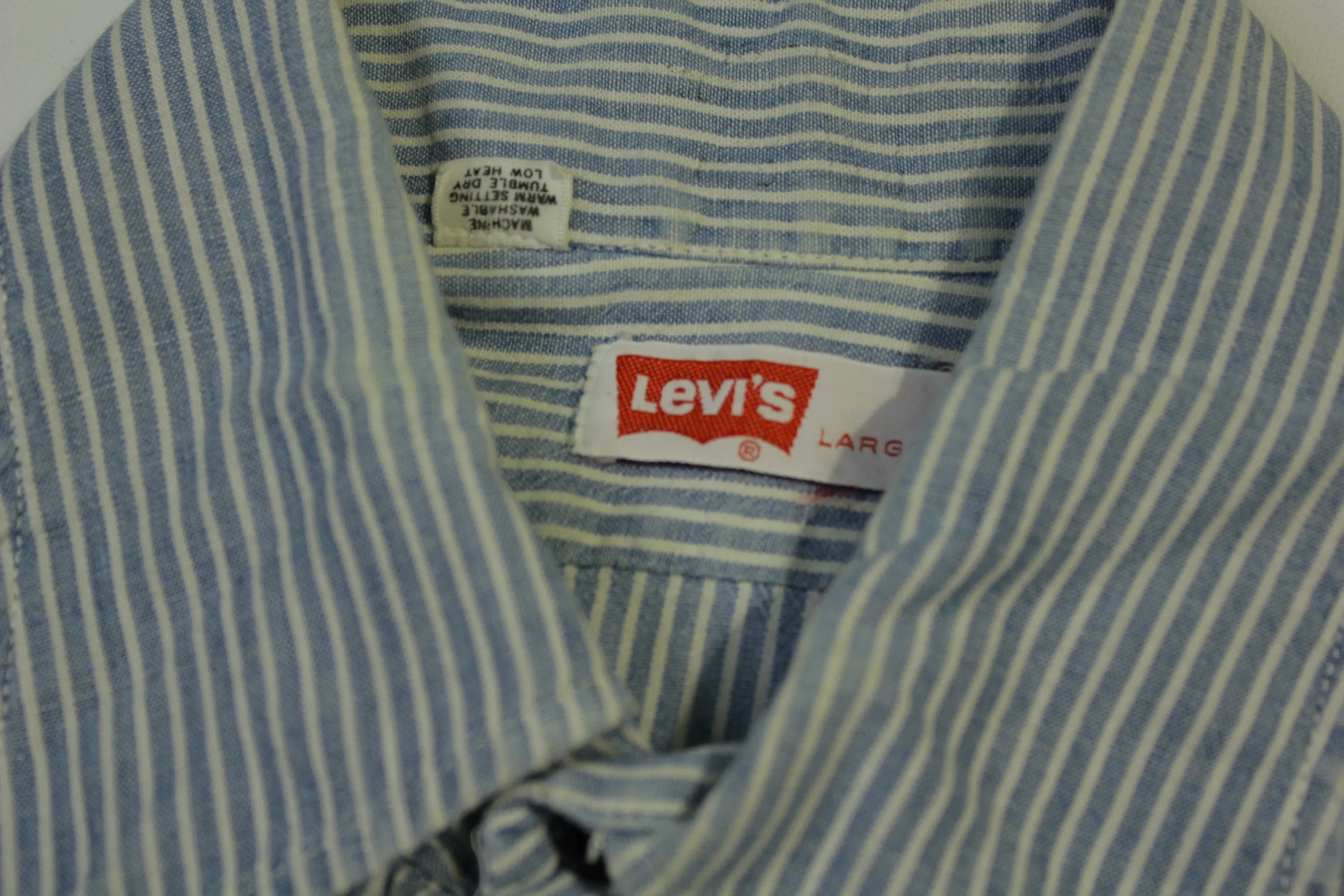 Levis Pin Striped Vintage 70's Hippie Chambray Button Up Work Shirt