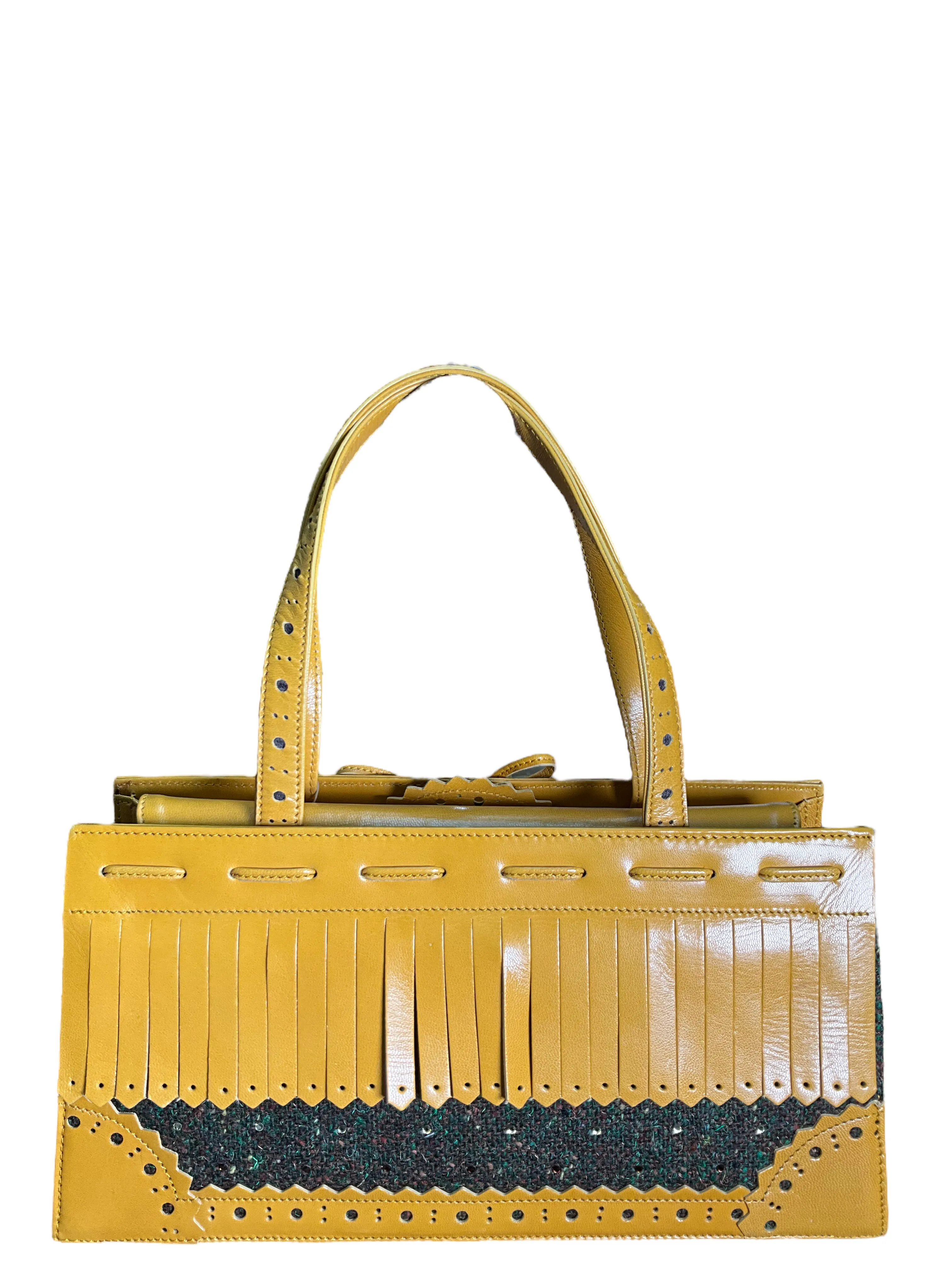 Moschino Yellow Fringe Leather Handbag