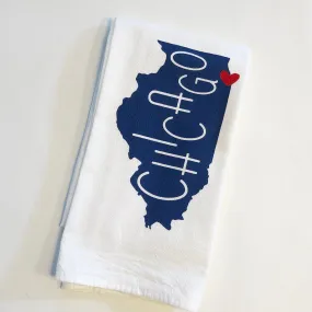 Navy Chicago Love Tea Towel