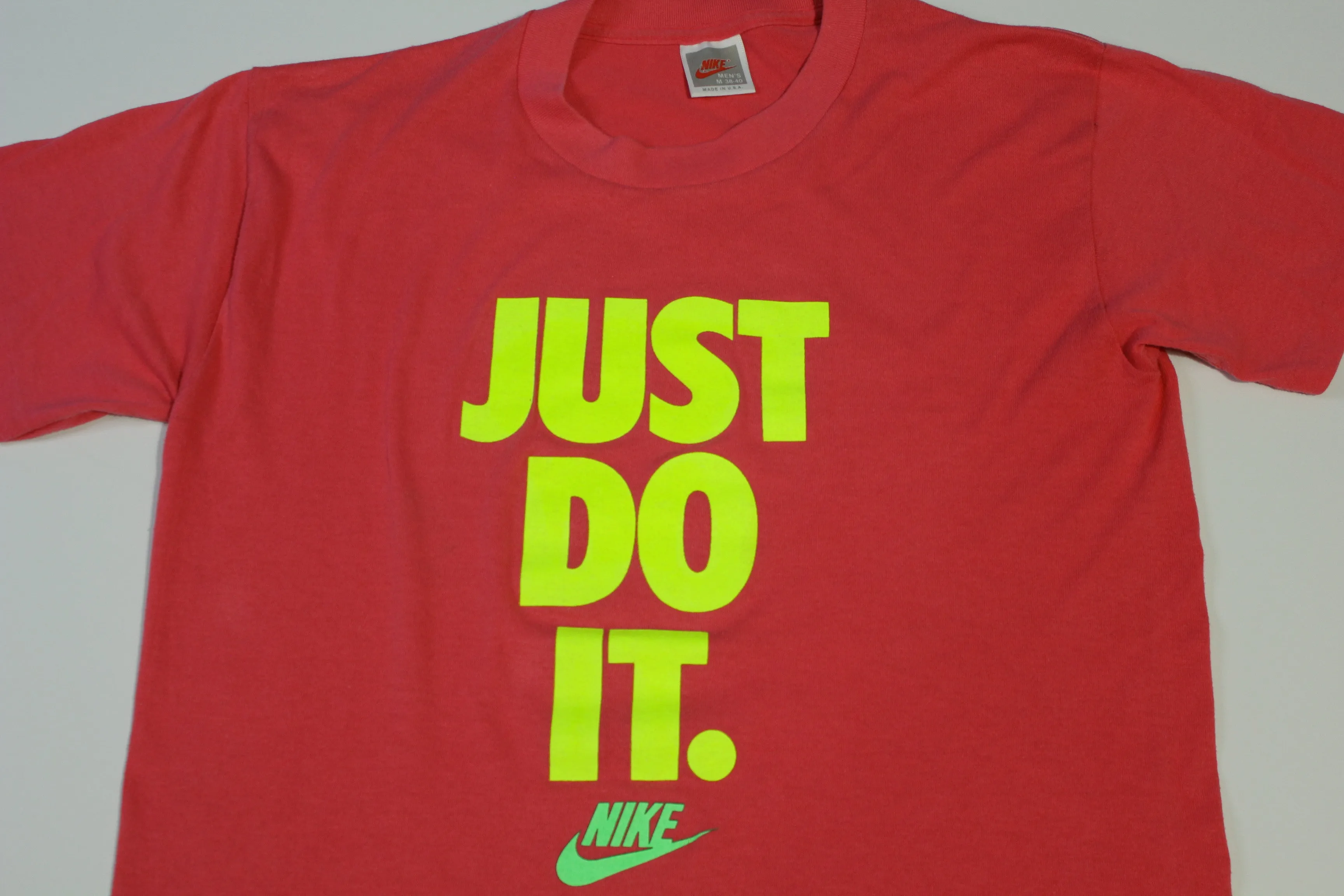 Nike Just Do It Vintage 80's 90's Gray Tag Hot Pink Single Stitch T-Shirt