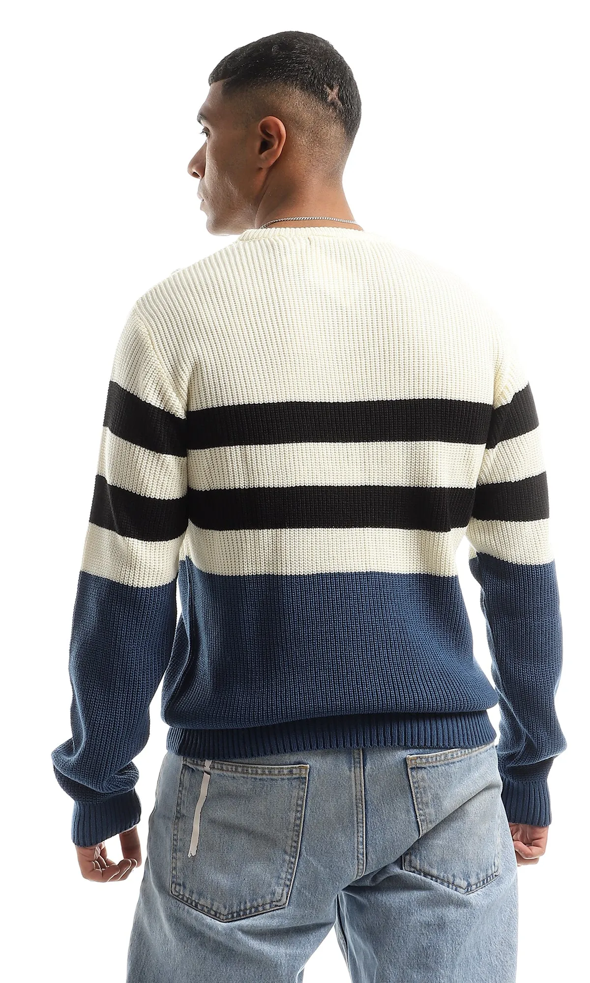 O151311 Navy, Black & Cream Wide Stripes Slip On Pullover