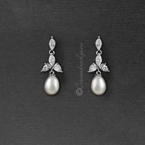 Pearl Drop Bridal Earrings with CZ Jewels