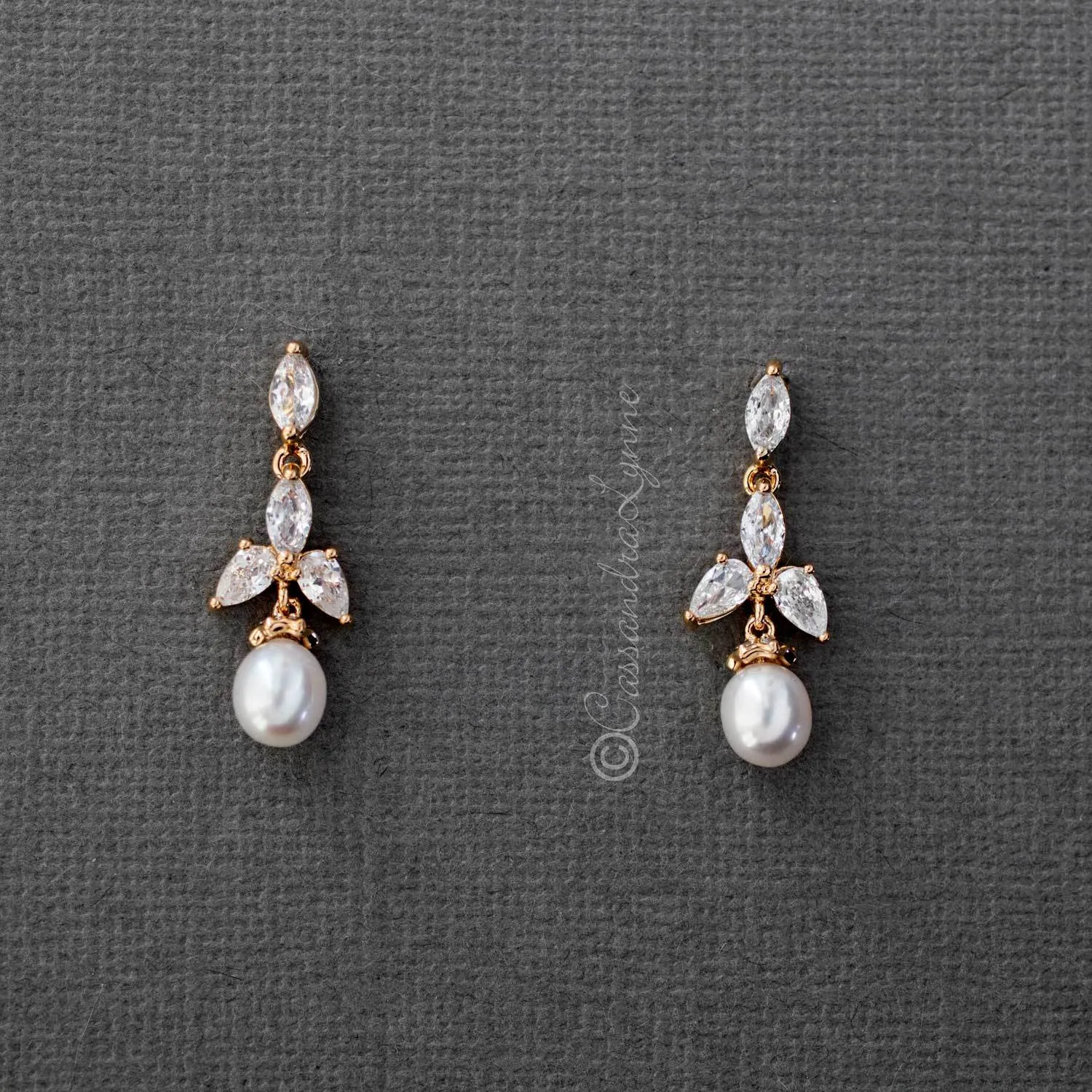 Pearl Drop Bridal Earrings with CZ Jewels