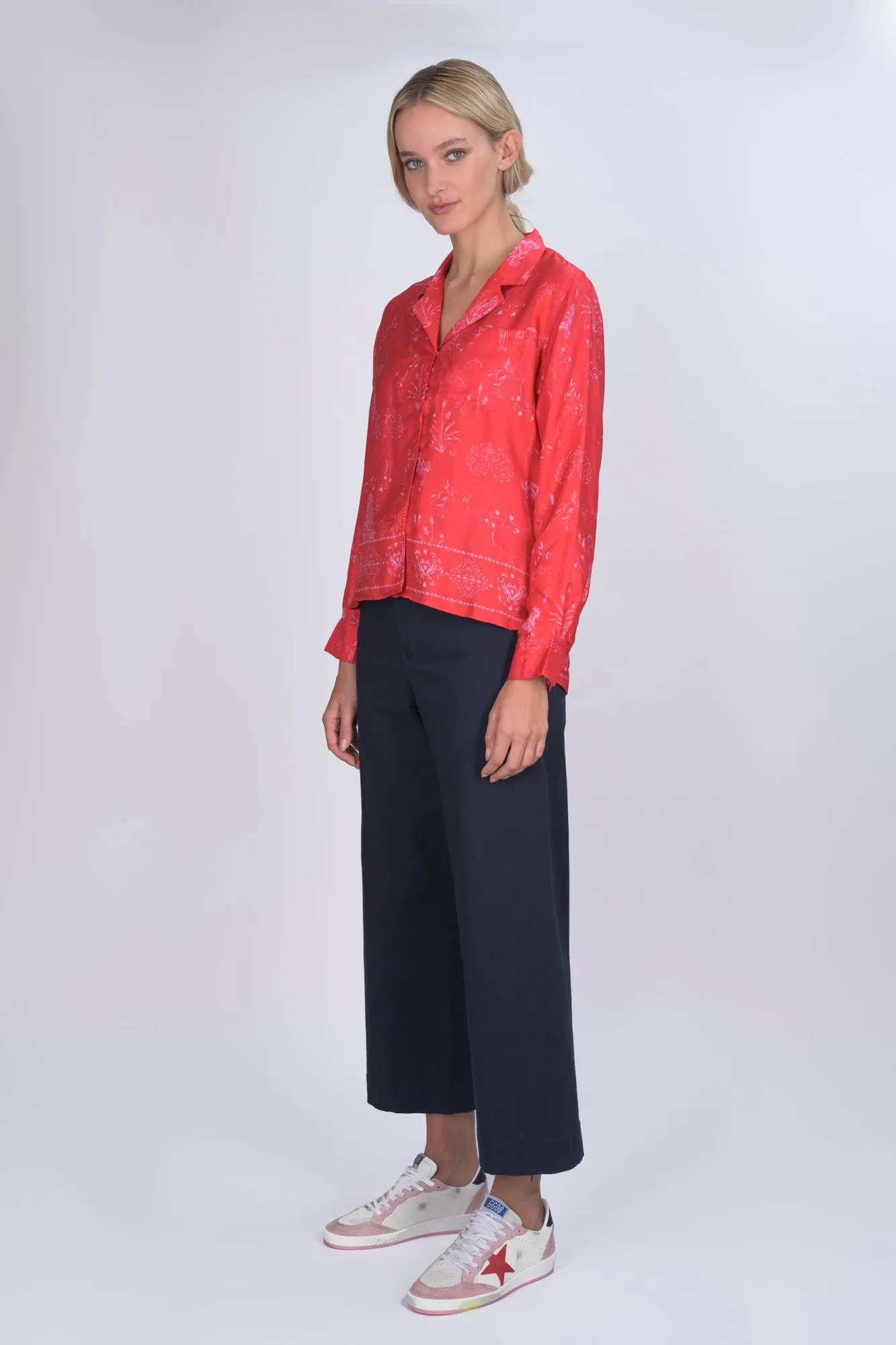 Red Joy Print Silk Jodie Shirt