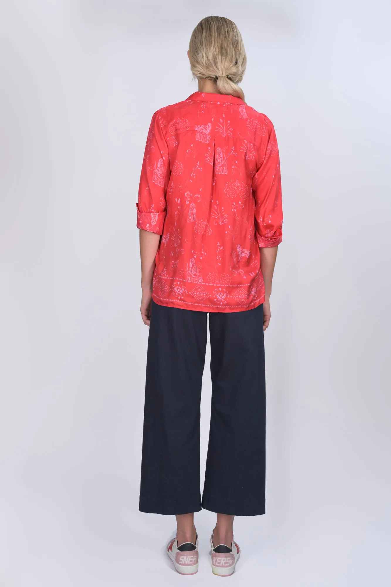 Red Joy Print Silk Jodie Shirt