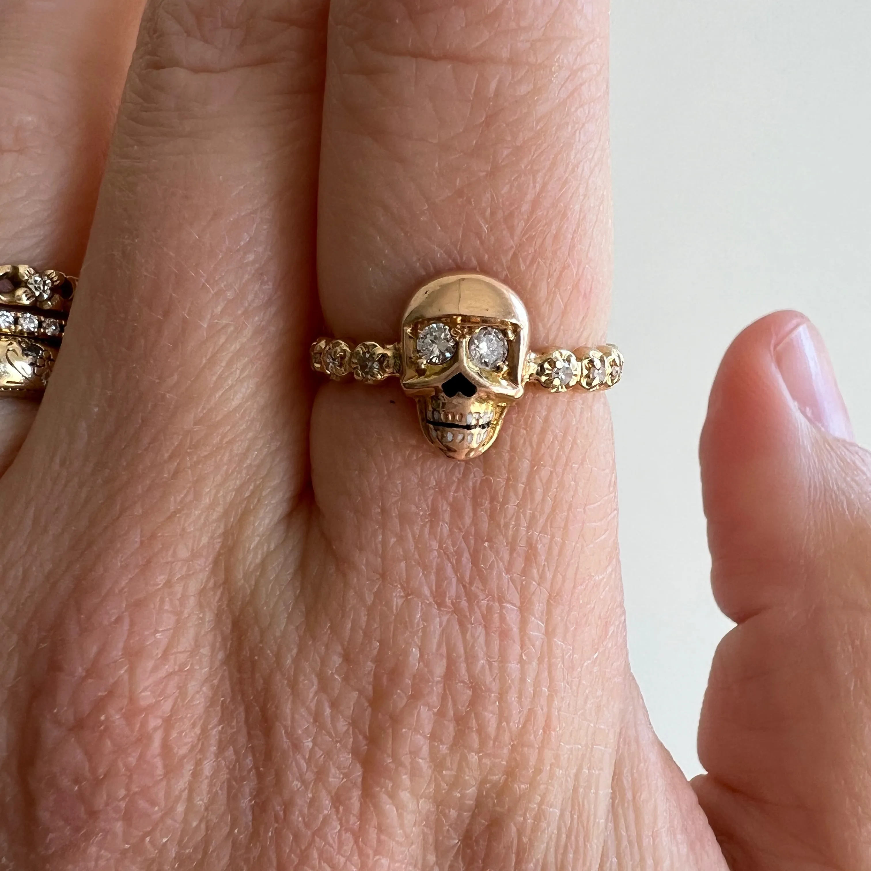 reimagined V I N T A G E // eternal memento mori / 14k solid yellow gold and diamond skull ring / Memento Mori / size 5.5 to 5.75